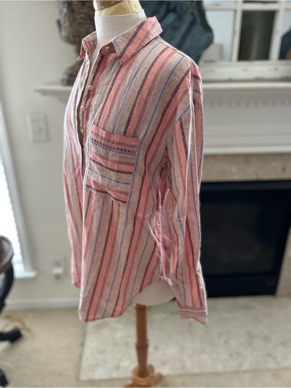 Anthropologie/Maeve Lida Linen Striped , Oversized linen Popover Top - Picture 8 of 12